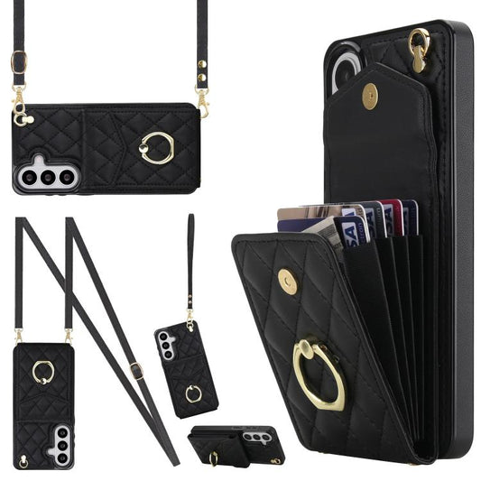 Rhombic Texture Card Bag Phone Case with Long Lanyard, For Samsung Galaxy S26+ 5G, For Samsung Galaxy S26 Ultra 5G, For Samsung Galaxy S26 5G, For Samsung Galaxy S25 Edge 5G, For Samsung Galaxy S24 Ultra 5G, For Samsung Galaxy S24+ 5G